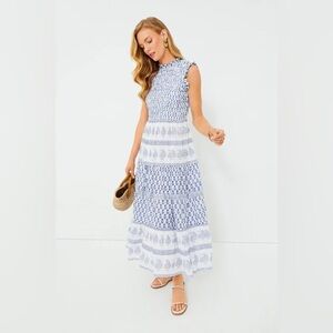 Oliphant Exclusive Flora Blue Sleeveless Smocked Maxi Dress Tuckernuck Medium